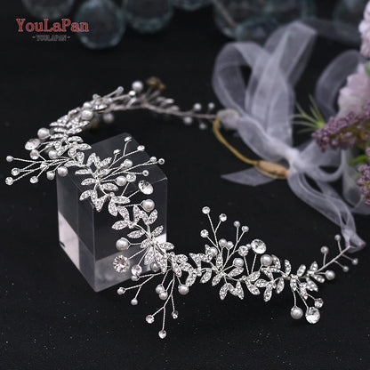 TOPQUEEN Wedding Hair Ornaments for Women Tiaras Bridal Rhinestone Headband Alloy Leaves Wedding Headpieces Headwear HP233