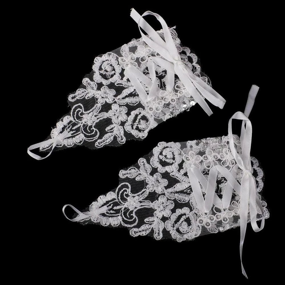 Elegan Lace Short Bridal Gloves Inlaid Rhinestone Bowknot Slim Bridal Fingerless Gloves White Ivory Wedding Gown Accessories