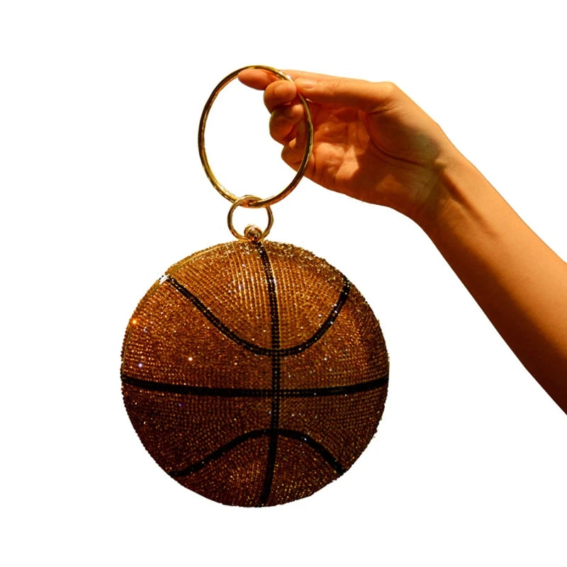 Women Glitter Basketball Prom Handbag Ladies Wedding Party Evening Clutch Banquet Purse Shoulder Bag