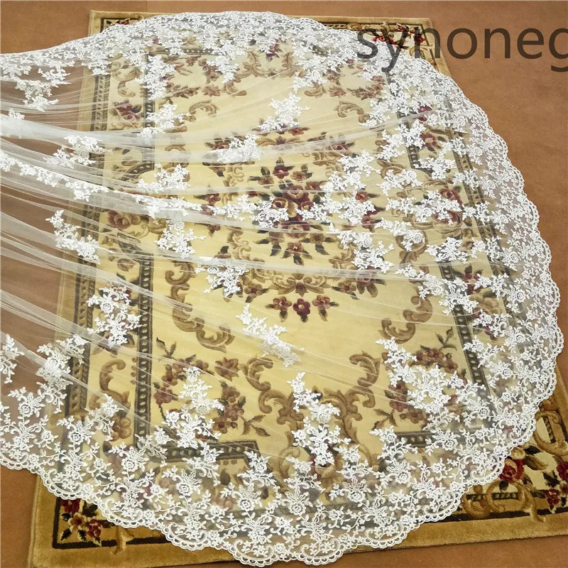 New pattern Cathedral Length Bridal Veil Lace Veil Wide Veil 1 Layer Wedding Veil Metal Comb Real Photo