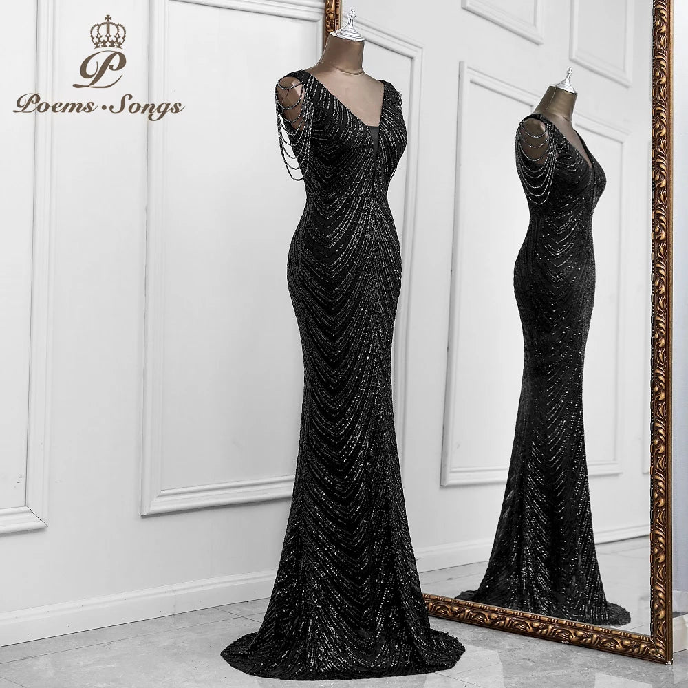 Sexy mermaid black evening dresses vestidos elegantes para mujer de noche largo soiree de mariage robe femme vestidos prom dress