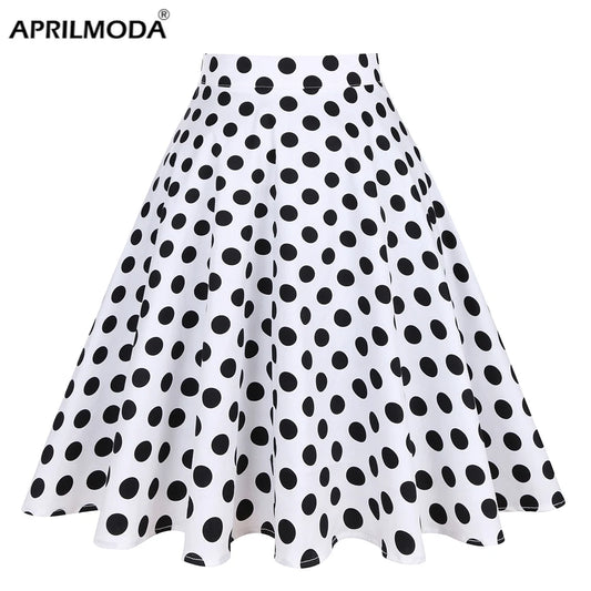 Polka Dot 50s Vintage Woman Tunic Skirt High Waist Pleated Midi Retro Clothing Summer Audrey Hepburn 50s Swing Holiday Skater