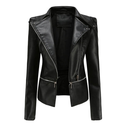 Spring Autumn Motorcycle Faux Leather Jacket Women Casual Leather Coat Female Long Sleeve Turn-down Collar Solid Outwear