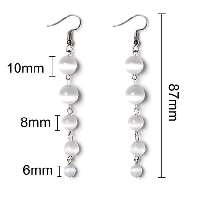 Natural Stone Long Earrings for Women Cat Eye Stone Drop Earrings Round Beads Dangler Pendent Ball Earring Female Jewelry Gifts