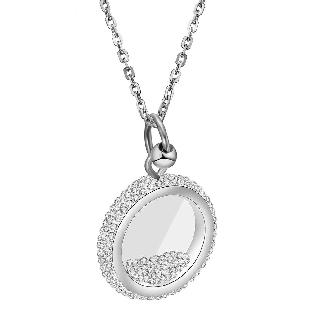 Rose Gold Color 316L Stainless Steel CZ Crystal Round Pendant Necklace Stainless Steel Fashion Jewelry