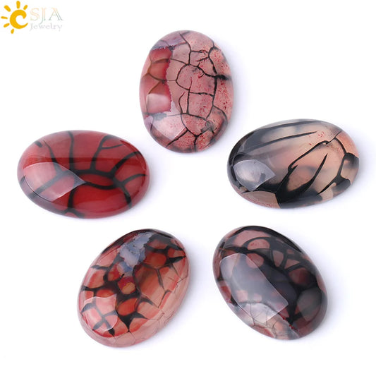 CSJA Oval Red Dragon Veins Cabochon Beads Pebble for Handcrafted Jewelry Making Accessories CAB Stone 15x20/18x25/25x35mm F842