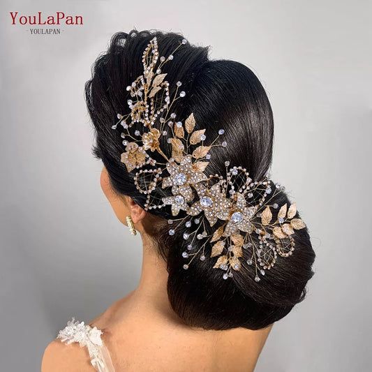 TOPQUEEN Alloy Flower Wedding Headpiece Wedding Hair Band Crystal Headpieces for Bride Headbands Bridal Tiara and Crown HP282