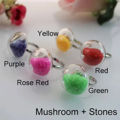 3PCS 27MM Flat Bubble Liquid Rings with Mixed Color Lucky Beads Stuffing Inside Glass Globe Bottle Jewelry