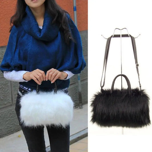 Luxury Plush Fluffy Long Handbag Women Crossbody Pouch Evening Party Prom Purse