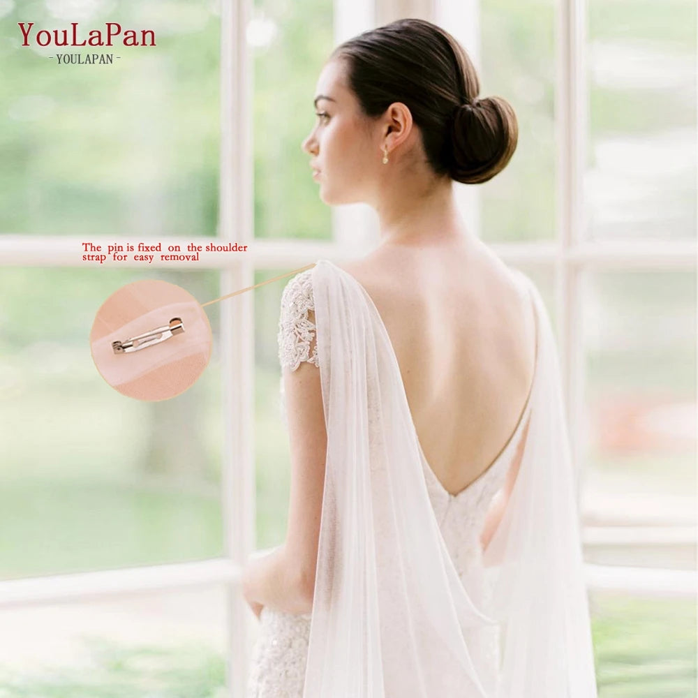 YouLaPan G41 Bridal Shawl Simple Lady's Custom Chiffon Floor 3M Evening Cape Simplicity  Bride Wedding Coat for Marriage DIY