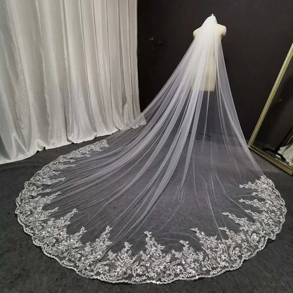 Glitter Sequins Lace Long Wedding Veil 3 Meters White Ivory Bridal Veil Wedding Headpieces Bride Veil