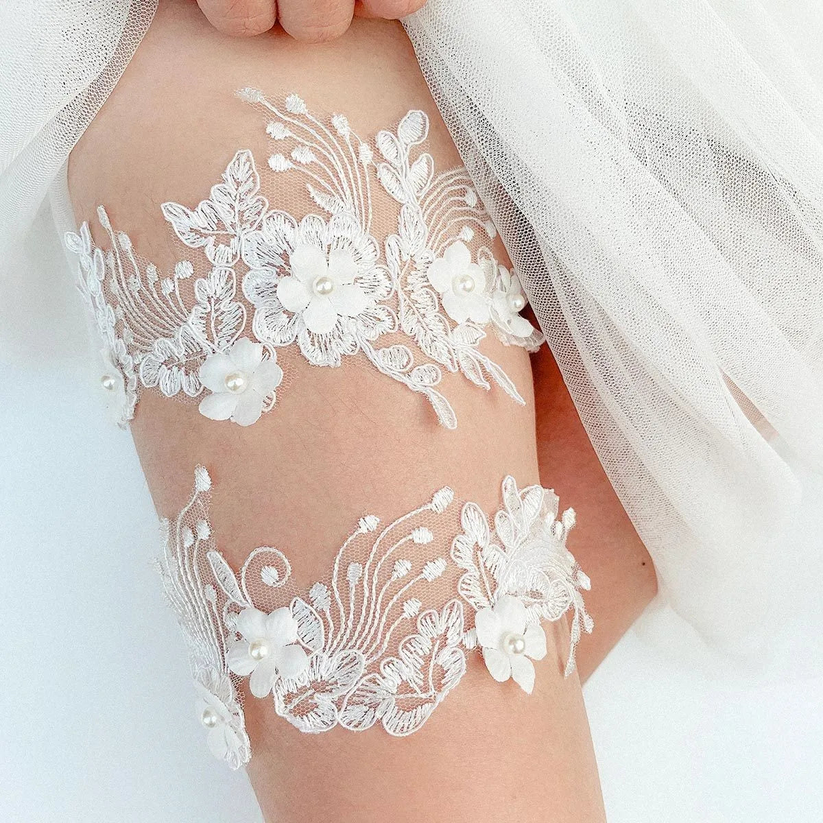 Bride Sexy Lace Flower Rhinestones Pearls Wedding Garter Belt Bridal Thigh Leg Garter Ring For Women Wedding Accessories