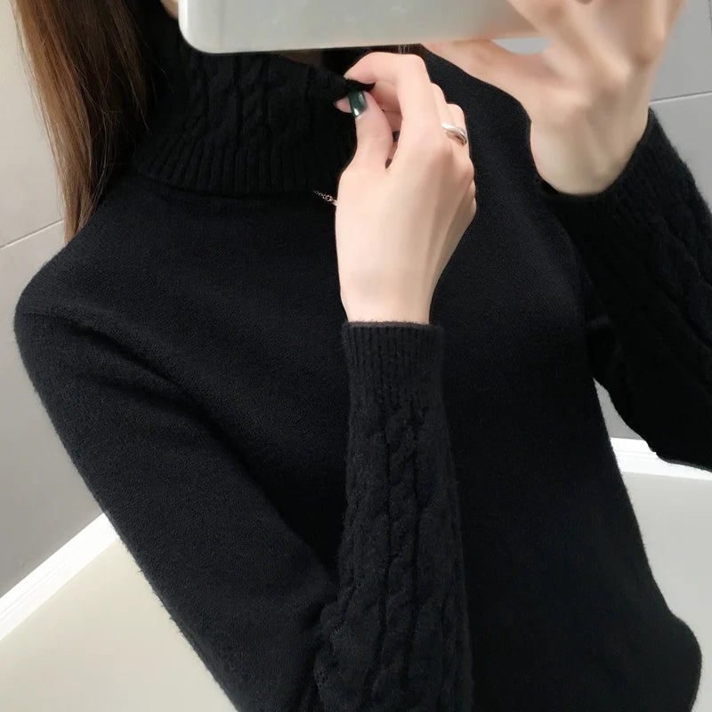 Women Sweater Turtleneck Pullovers Autumn Winter Sweaters New 2023 Long Sleeves Thick Warm Female Sweater Khaki