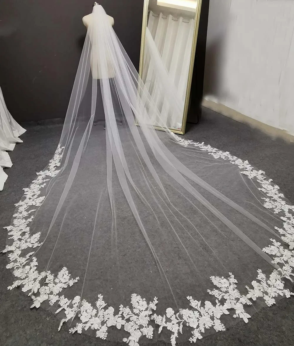 Long Lace Wedding Veil 3 Meters Long White Ivory Cathedral Bridal Veil with Comb Wedding Accessories Bride Headpieces