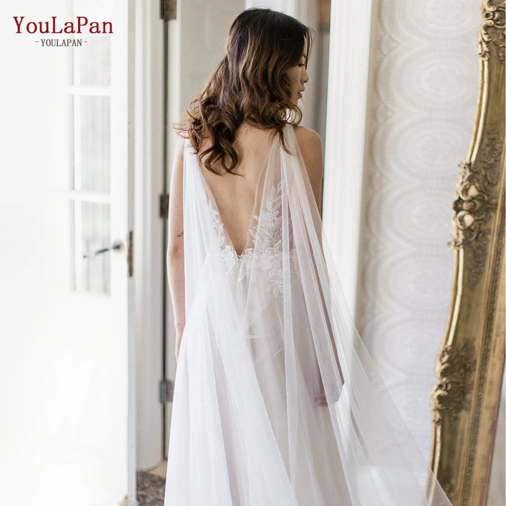 YouLaPan G41 Bridal Shawl Simple Lady's Custom Chiffon Floor 3M Evening Cape Simplicity  Bride Wedding Coat for Marriage DIY