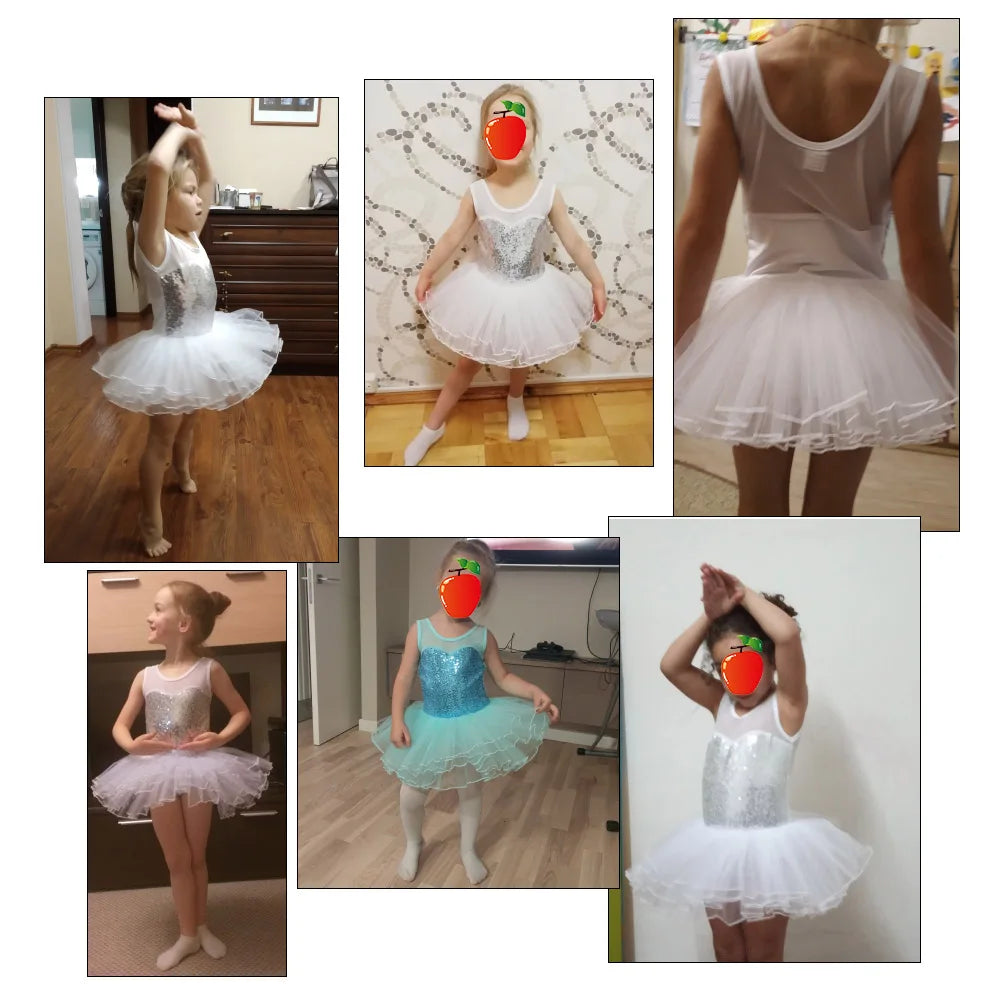 Nice Girls Ballerina Fairy Prom Party Costume Kids Sequined Flower Dress Dancewear Gymnastic Leotard  Ballet Tutu Dress