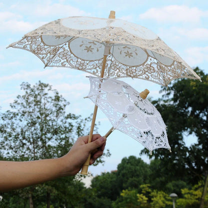 New Wedding Lace Umbrella Cotton Embroidery Bridal Umbrella White Beige Parasol Sun Umbrella For Wedding Decoration Photography