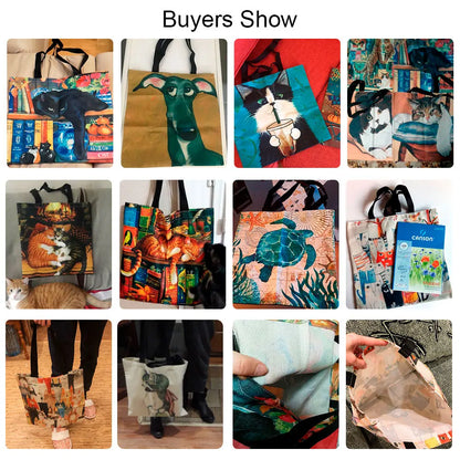 Customize Oil Painting Cat Print Womens Designer Tote Bags Linen Reusable Shopping Bag For Groceries Shoulder Bags for Lady 2020, handbag tote