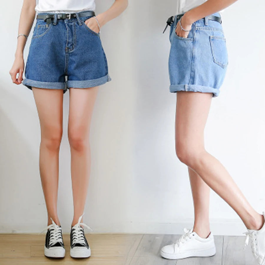 2024 Denim Shorts for Women, Harajuku Summer Clothing, High Waist Jeans, Slim Short Pants, Female Cuffs, Casual Gift, 2XL