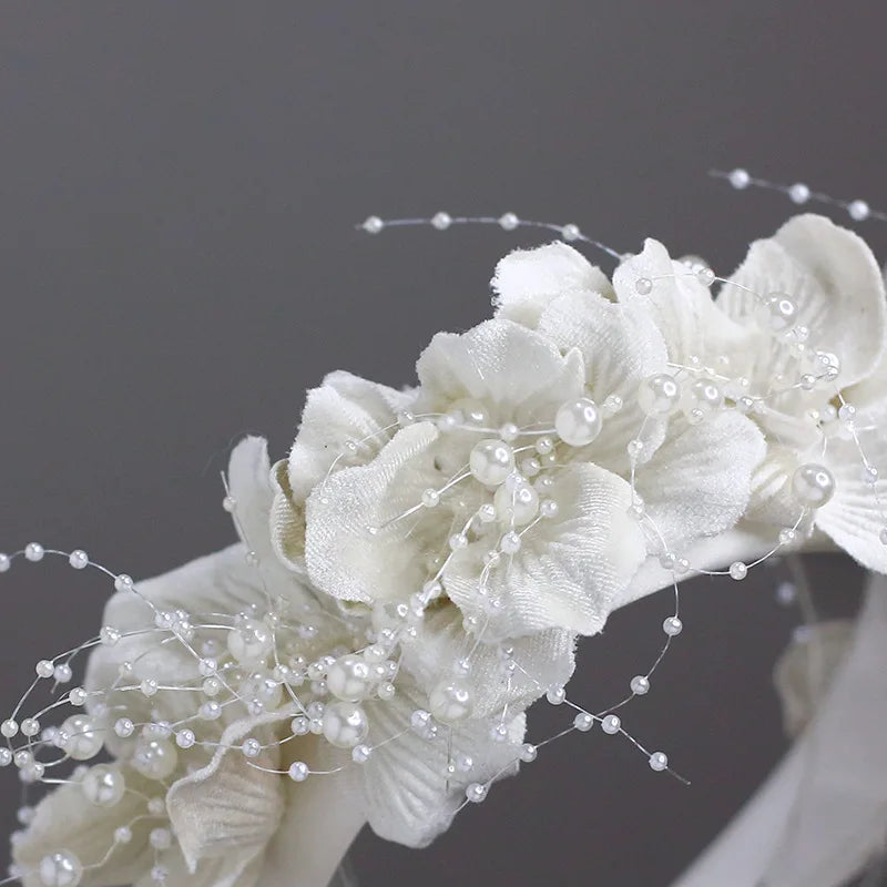 French White Flower Hairband women elegant tiara wedding bride hair Accessories