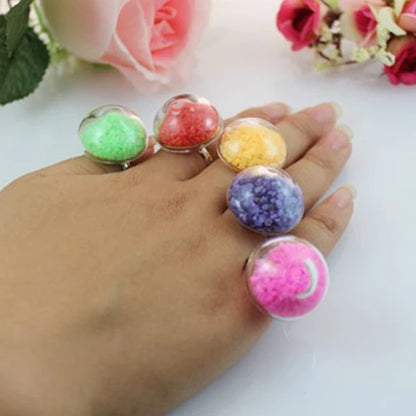 3PCS 27MM Flat Bubble Liquid Rings with Mixed Color Lucky Beads Stuffing Inside Glass Globe Bottle Jewelry