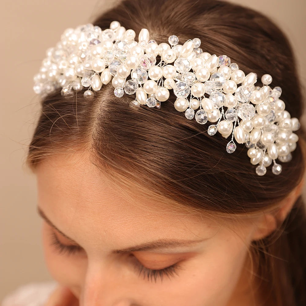 Bridal Tiara Headwear Pearl Crown Princess Wedding Bridal Tiara Pear Crystal headband Wedding Hair Jewelry Bridal Accessories