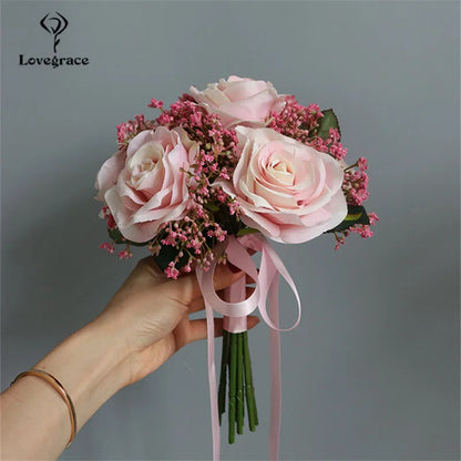 Lovegrace Bride Rose Bouquet Wedding Supplies Bridesmaid Rose Baby's Breath Bouquet Flower Arrangement DIY Home Party Prom Decor