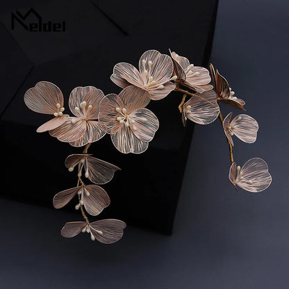 Meldel Woman jewelry hair accessories copper wire petal hair band bride headdress pearl handmade hair band dress headdress