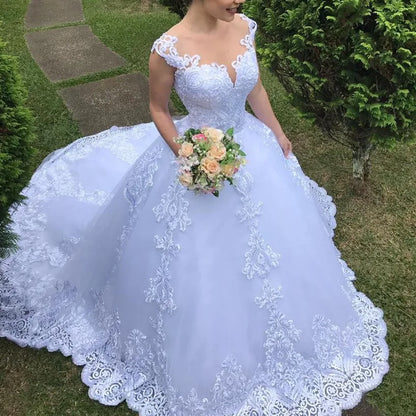 Vestido De Noiva 2024 Summer New Wedding Dress V-neck Luxury Lace Wedding Gown With Train Classic Ball Gown Plus Size