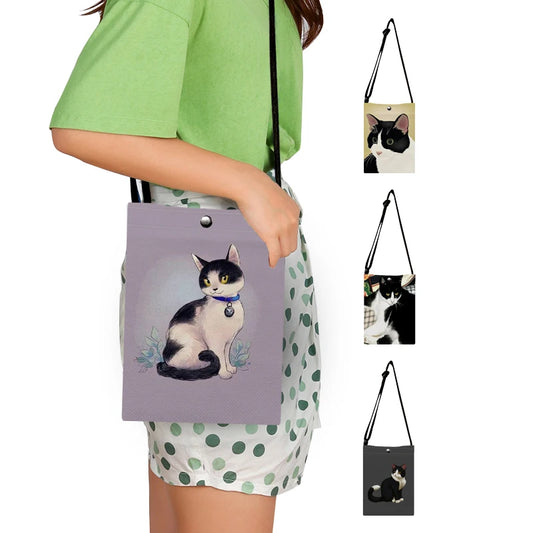 Handbag Tote: I Love Cat Black Cat Print Shoulder Bag Women Casual Crossbody Canvas Bags for Phone