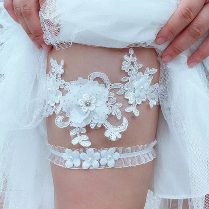 Bride Sexy Lace Flower Rhinestones Pearls Wedding Garter Belt Bridal Thigh Leg Garter Ring For Women Wedding Accessories