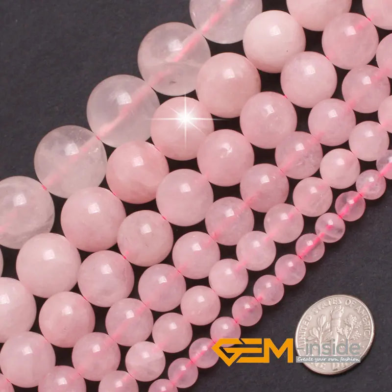 Round Smooth Natural Rose Quartzs Stone DIY Loose Beads For Bracelet Making Strand 15 Inch