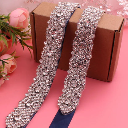 YJWSXF - Crystal bridal belt with ribbons, handmade silver wedding belt, cookie patient belt for wedding evening dresses