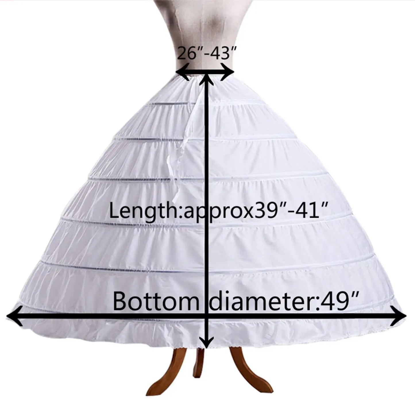 Women Crinoline Petticoat A-line 6 Hoop Skirt Slips Long Underskirt for Wedding Bridal Dress Ball Gown White 2022