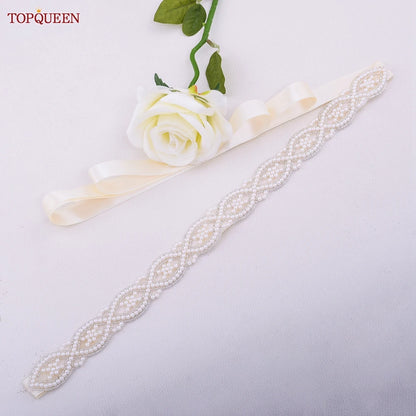 TOPQUEEN S353A Handmade Belts for Wedding Dress Pearls Decoration Women Bridal Female Formal Evening Party Gown Ribbon Sashes