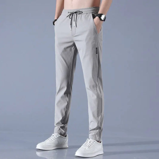 Ice injMen's-Pantalon de survêtement élastique respirant à jambe droite, pantalon d'affaires décontracté, noir, gris, mince, extérieur, été, nouveau, 2023