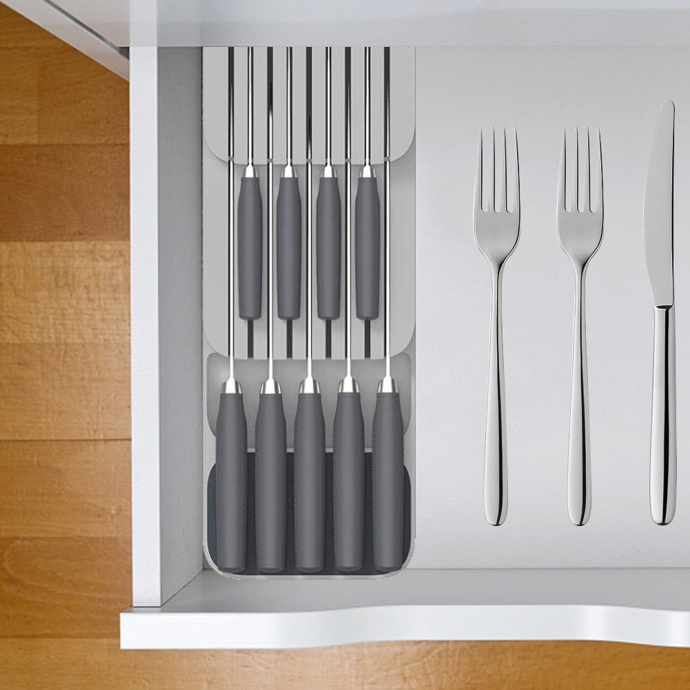 Compact Secure Knife Storage Tray – In-Drawer Organizer for Kitchen Knives