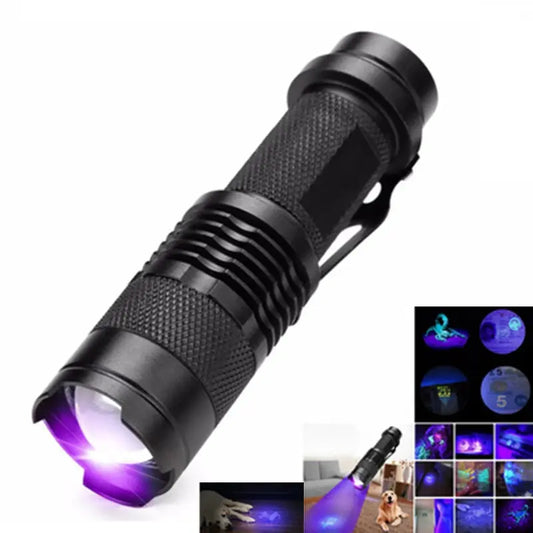 Lampe de poche LED UV portable, lumière noire, longueur d'onde, verre, animal de compagnie, scorpion d'urine, hygiène féminine, détecteur, torche, 395nm