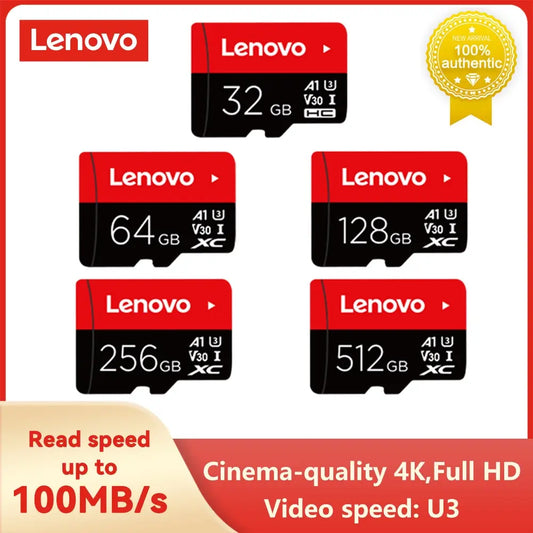 Lenovo-Carte mémoire U3 V30 4K Full HD Micro TF Mini SD, carte Flash TF pour téléphone et ordinateur, 512 Go, 256 Go, 128 Go, 64 Go, 32 Go