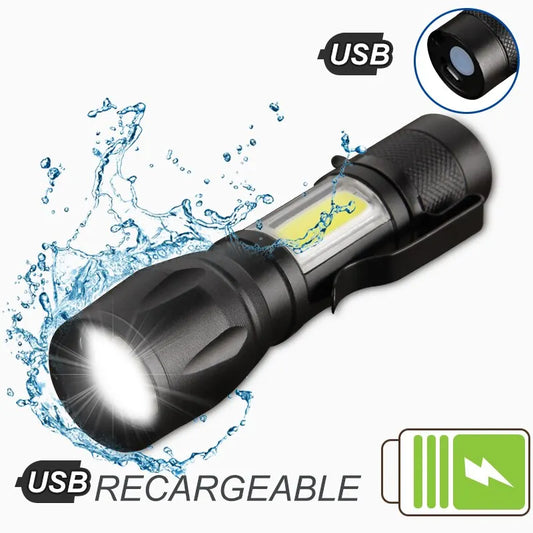 Mini Torche LED Rechargeable lampe de Poche Portable USB Charge Haute Puissance Banque Camping Étanche Longue Portée Lanterne