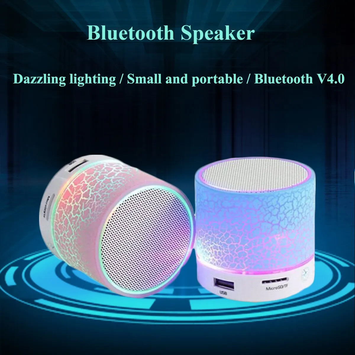 Nouveau Mini Portable Voiture Audio A9 Éblouissant Crack LED Sans Fil Bluetooth 4.1 Subwoofer Haut-Parleur TF Carte