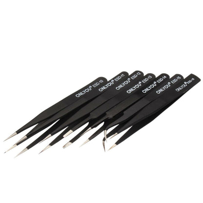 ONLYOU® Anti-Static Stainless Steel Precision Tweezers Set – 7 Pieces