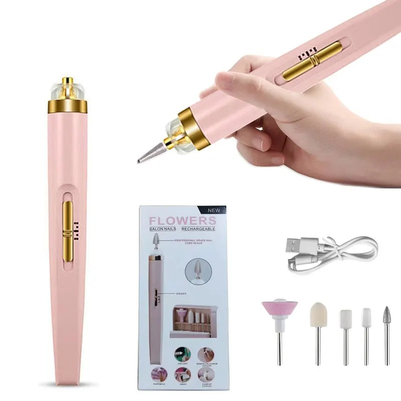 Perceuse électrique 5 en 1 pour vernis à ongles, avec lumière, portable, mini, manucure, art, stylo, outils pour dissolvant de gel