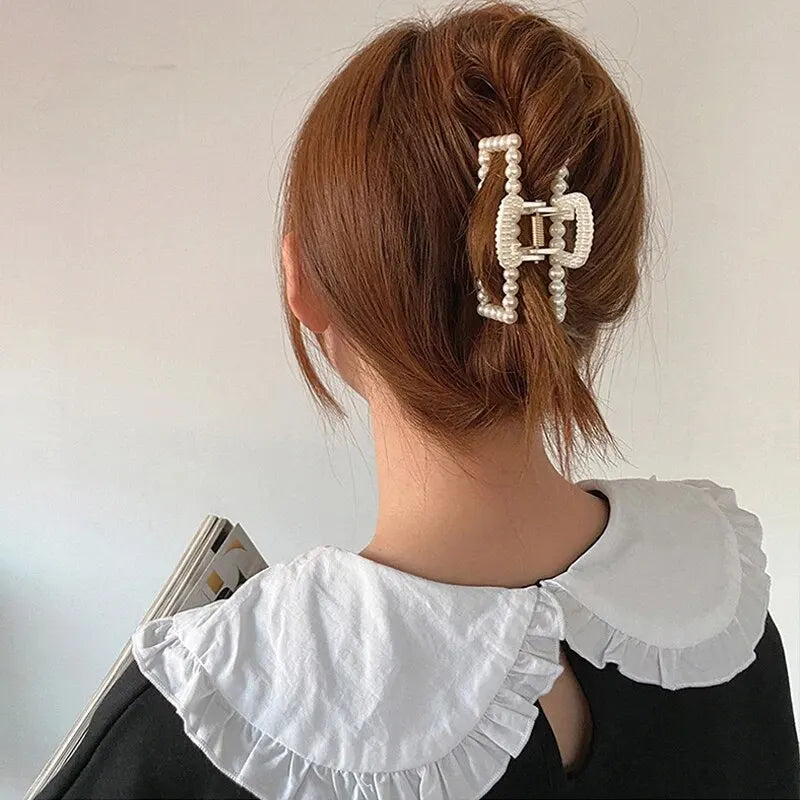 Pinces à cheveux géométriques coréennes pour femmes, épingles à cheveux perle, bain, grande pince à cheveux, pince requin, tête arrière, accessoires pour cheveux, ensemble de 5 pièces