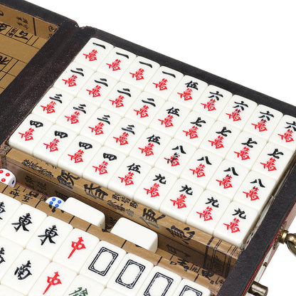 Retro Portable Mahjong Set – 144 Chinese Tiles for Fun Party Games