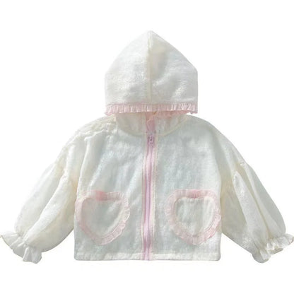 Summer Fashion Lightweight Floral Lovely Baby Girls Drawstring Coats Hooded Full Zip Kids Sun Suit Top Jackets For 1-10 Years
