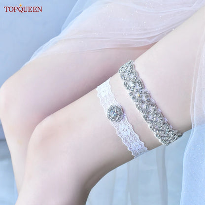 TOPQUEEN S216-D Fahion Sexy Wedding Lace Garter Belt Girl Rhinestone Party Bridal Women Lingerie Cosplay Leg Ring Suspender