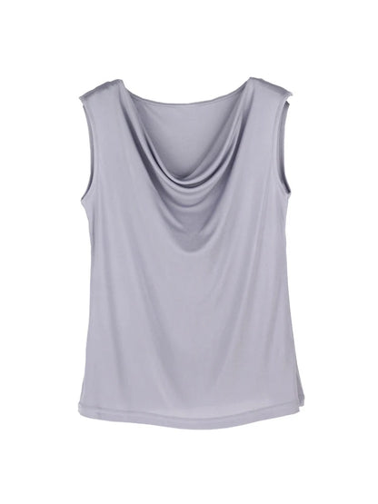 SuyaDream Natural Silk Women Jersey Tanks Draped Collar Solid Summer Vests 2022 Summer T Shirt White Black Pink