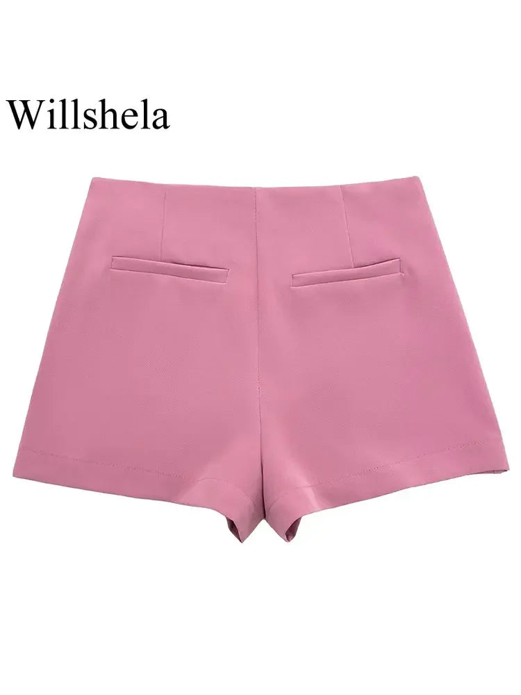 Willshela Women Fashion Solid Side Zipper Skirts Shorts Vintage High Waist Female Chic Lady Shorts