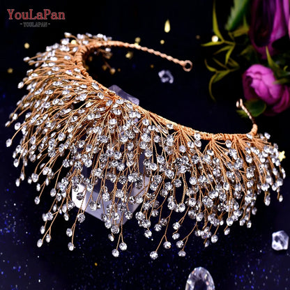 TOPQUEEN Wedding Crown Bride Diadem Hair Accessories Wedding Headwear Bridal Tiaras Pageant Headband Princess Hair Jewel HP193P